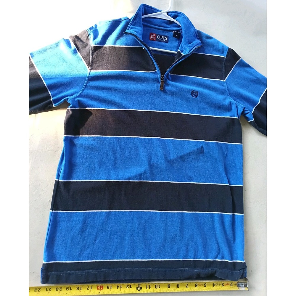 Chaps Mens Blue Stripe Quarter Zip Long Sleeve Polo Shirt M Embroidered Logo - Picture 11 of 16